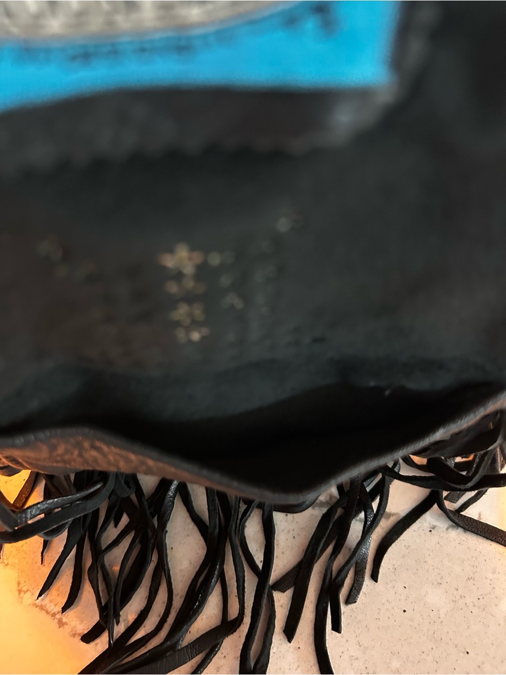 Black Fringe Crossbody Bag with Rhinestone Skull Accent - Picture 6 of 8